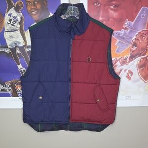 Vintage Bugle Boy Reversible Men's Blue and Red Puffer Vest